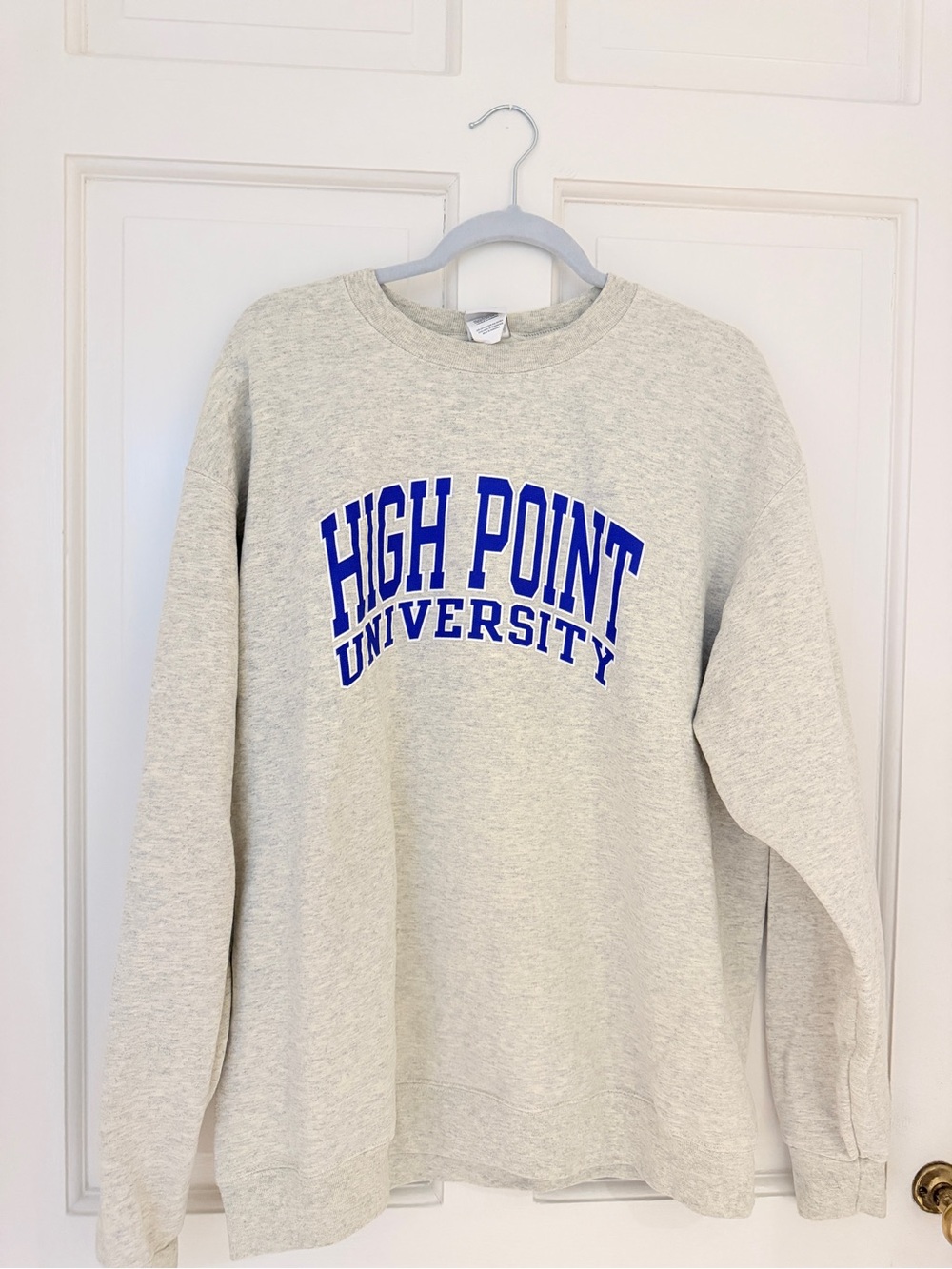 Champion Women's Crewneck Sweatshirt - Light Gray with Royal Blue Logo